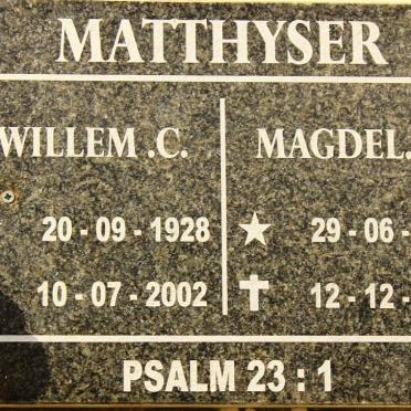 MATTHYSER Willem C. 1928-2002 &amp; Magdel C. 1928-2016