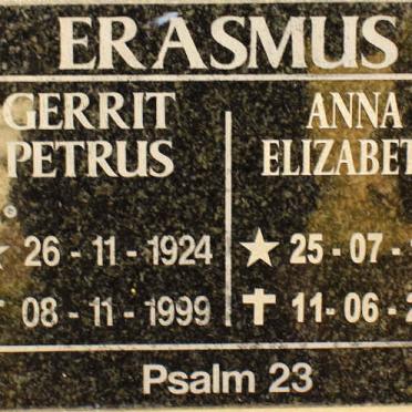 ERASMUS Gerrit Petrus 1924-1999 &amp; Anna Elizabeth 1925-2014