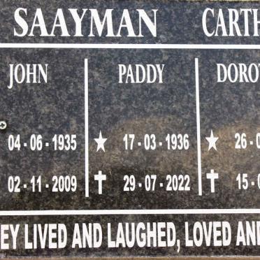 SAAYMAN John 1935-2009 &amp; Paddy 1936-2022 :: CARTHEW 1912-1998