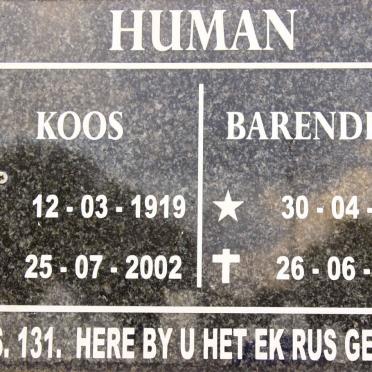 HUMAN Koos 1919-2002 &amp; Barendina 1927-2015