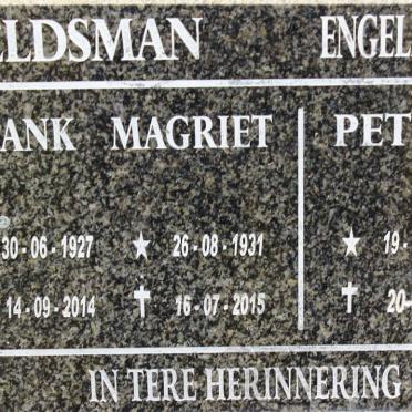 VELDSMAN Frank 1927-2014 &amp; Magriet 1931-2015 :: ENGELBRECHT Petrus 1970-2020