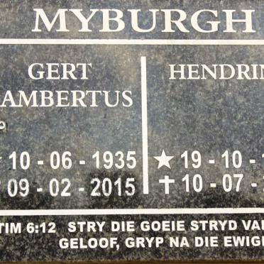 MYBURGH Gert Lambertus 1935-2015 &amp; Hendrina 1938-2007