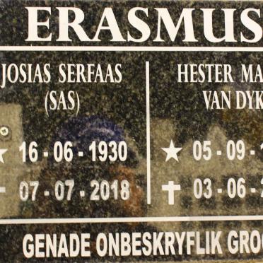 ERASMUS Josias Serfaas 1930-2018 &amp; Hester Maria VAN DYK 1934-2016