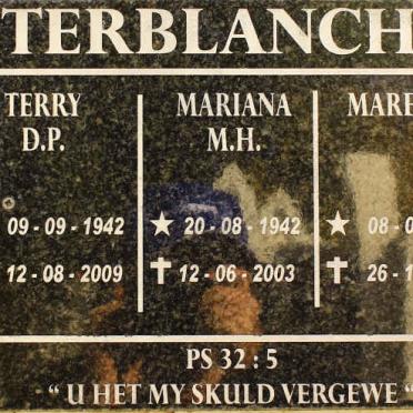 TERBLANCHE D.P. 1942-2009 &amp; M.H. 1942-2003 &amp; Marelize 1967-2012