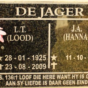 JAGER L.T., de 1925-2009 &amp; J.A. 1933-