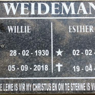 WEIDEMAN Willie 1930-2018 &amp; Esther 1930-2023