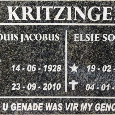 KRITZINGER Louis Jacobus 1928-2010 &amp; Elsie Sophia 1927-2011