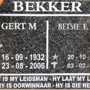 BEKKER Gert M. 1932-2006 &amp; Betsie E.M. 1938-2011