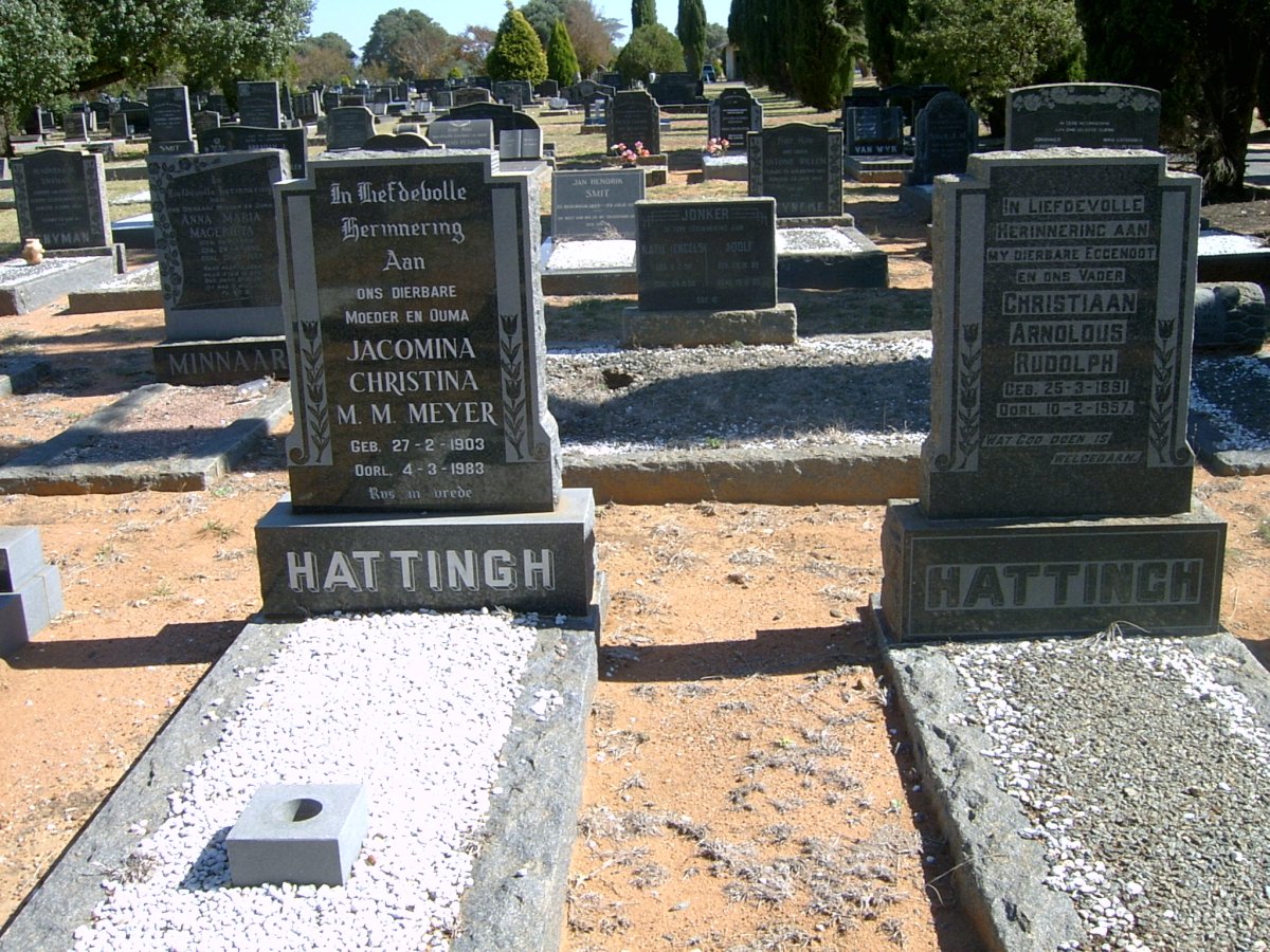 HATTINGH Christiaan Arnoldus Rudolph 1891-1957 & Jacomina Chrstina M.M. MEYER 1903-1983