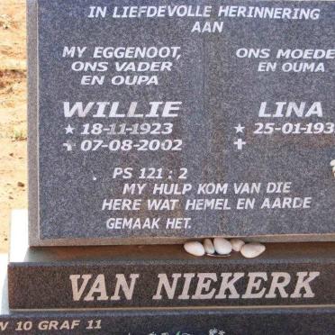 NIEKERK Willie, van 1923-2002 &amp; Lina 1935-
