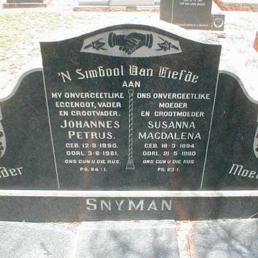 SNYMAN Johannes Petrus 1890-1961 &amp; Susanna Magdalena 1894-1980