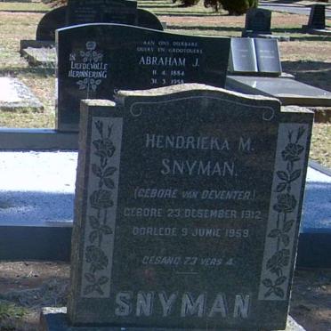 SNYMAN Hendrieka M. nee VAN DEVENTER 1912-1959