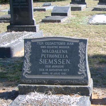 SIEMSSEN Magdalena Petronella nee BURGER 1877-1961