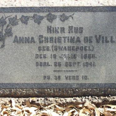 VILLIERS Anna Christina, de nee SWANEPOEL 1886-1941