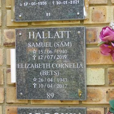 HALLATT Samuel 1940-2019 &amp; Elizabeth Cornelia 1943-2017