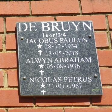 BRUYN Jacobus Paulus, de 1934-2018 &amp; Alwyn Abraham 1936- :: DE BRUYN Nicolas Petrus 1967-