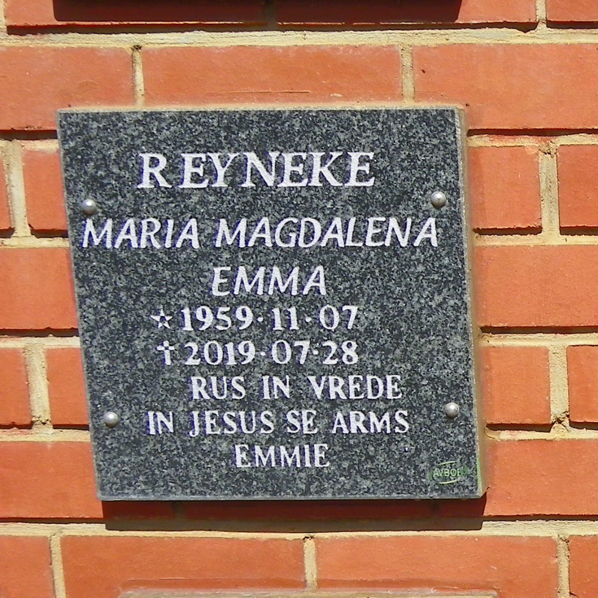 REYNEKE Maria Magdalena Emma 1959-2019