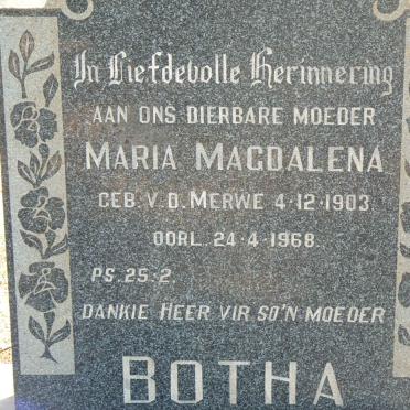 BOTHA Maria Magdalena nee V.D. MERWE 1903-1968