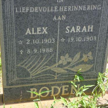 BODEN Alex 1903-1988 &amp; Sarah 1903-