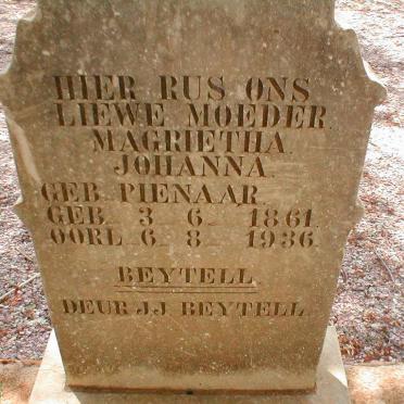 BEYTELL Magrietha Johanna nee PIENAAR 1861-1936
