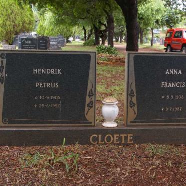 CLOETE Hendrik Petrus 1905-1990 &amp; Anna Francis 1908-1987
