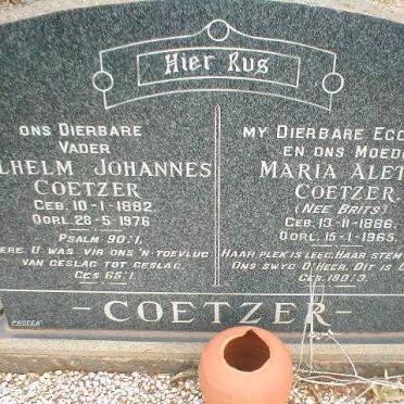 COETZER Wilhelm Johannes 1882-1976 &amp; Maria Aletta BRITS 1886-1965