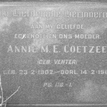 COETZEE Annie M.E. nee VENTER 1902-1961