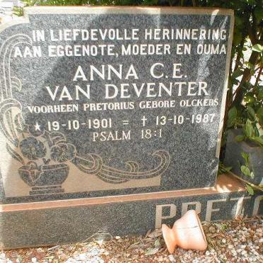 DEVENTER Anna C.E., van voorheen PRETORIUS nee OLCKERS 1901-1987