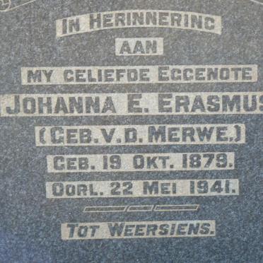 ERASMUS Johanna E. nee V.D. MERWE 1879-1941