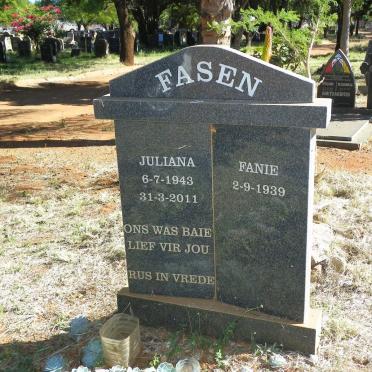 FASEN Fanie 1939- &amp; Juliana 1943-2011