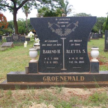 GROENEWALD Barend H. 1906-1983 &amp; Aletta S. 1912-2005