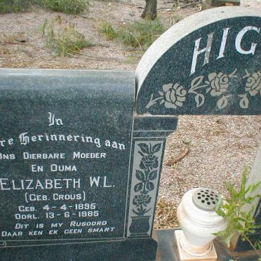 HIGGS Elizabeth W. L. nee CROUS 1895-1985