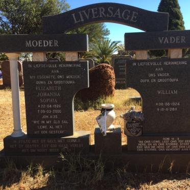 LIVERSAGE William 1924-2011 &amp; Elizabeth Johanna Sophia 1926-2000