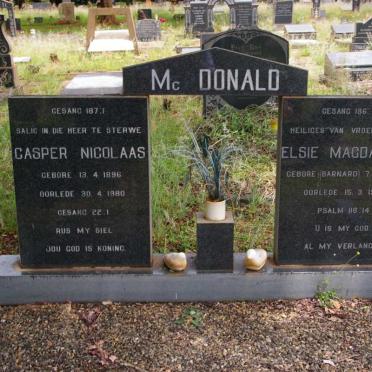 MCDONALD Casper Nicolaas 1896-1980 &amp; Elsie Magdalena BARNARD 1897-1954