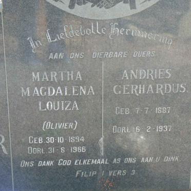 MYBURGH Andries Gerhardus 1887-1937 &amp; Martha Magdalena Louiza OLIVIER 1894-1966