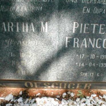 OESCHGER Pieter Francois 1917-1996 &amp; Martha M. geb. PRINSLOO 1922-1992 ???