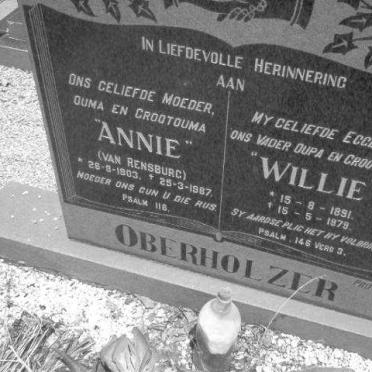 OBERHOLZER Willie 1891-1979 &amp; Annie VAN RENSBURG 1903-1987