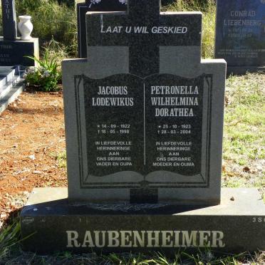RAUBENHEIMER Jacobus Lodewikus 1922-1998 &amp; Petronella Wilhelmina Dorathea 1923-2004