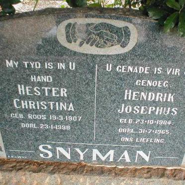 SNYMAN Hendrik Josephus 1904-1965 &amp; Hester Christina ROOS 1907-1998