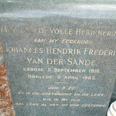SANDE Johannes Hendrik Frederik, van der 1916-1963
