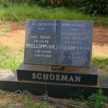 SCHOEMAN Phillippus R. 1922-2012 &amp; Elizabeth M. 1937-1993