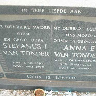 TONDER Stefanus I., van 1894-1990 &amp; Anna E. J.VAN RENSBURG 1906-1981