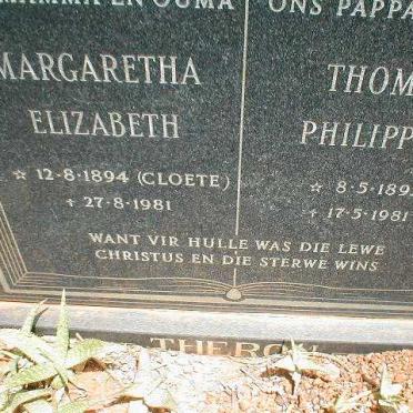 THERON Thomas Philippus 1892-1981 &amp; Margaretha Elizabeth CLOETE 1894-1981