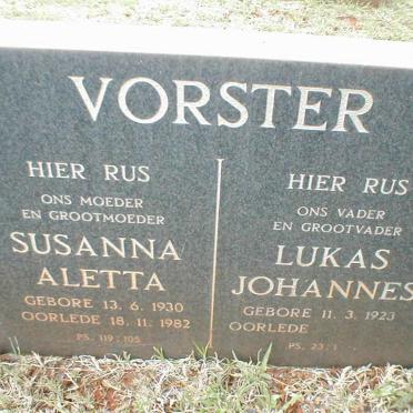 VORSTER Lukas Johannes 1923- &amp; Susanna Aletta 1930-1982
