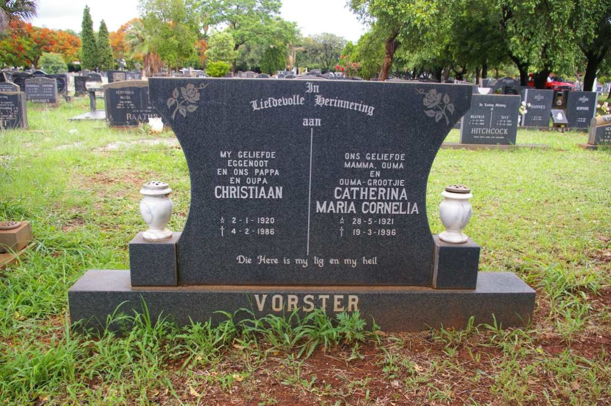 VORSTER Christiaan 1920-1986 &amp; Catherina Maria Cornelia 1921-1996