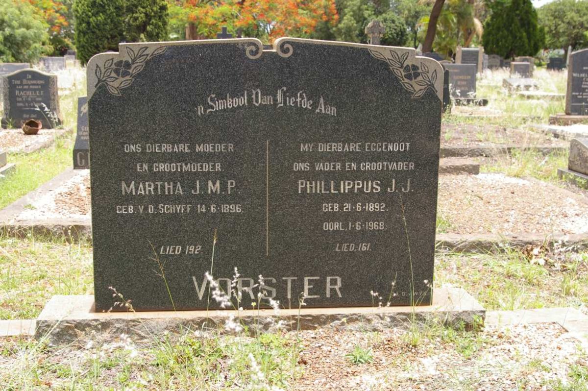 VORSTER Phillippus J.J. 1892-1968 &amp; Martha J.M.P. V.D. SCHYFF 1896-