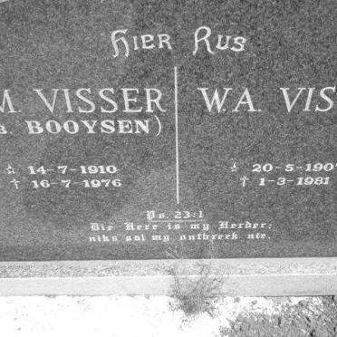 VISSER W.A. 1907-1981 &amp; M.M  BOOYSEN 1910-1976