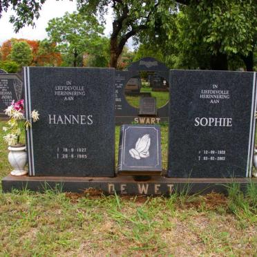 WET Hannes, de 1927-1985 &amp; Sophie 1928-2003