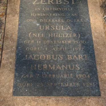 ZERBST Jacobus Bart Hermanus 1904-1981 &amp; Ursula HULTZER 1900-1977