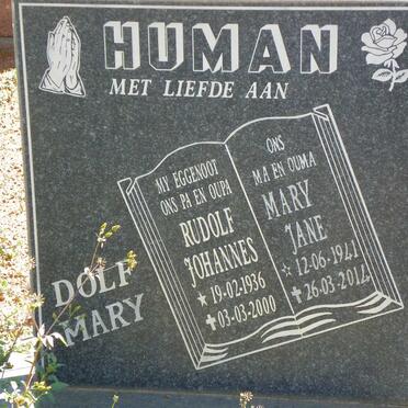 HUMAN Rudolf Johannes 1936-2000 &amp; Mary Jane 1941-2014
